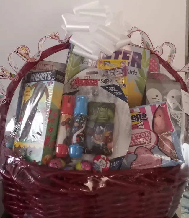 Kids’ gift basket with candy and toys