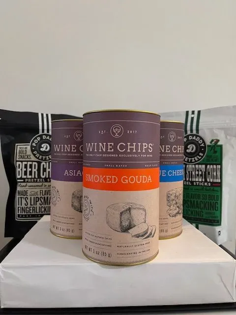 Assorted wine chips and snacks